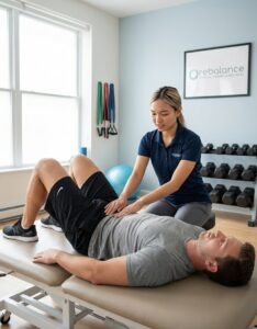 Patient working with a provider at a pelvic floor physical therapy clinic in Philadelphia