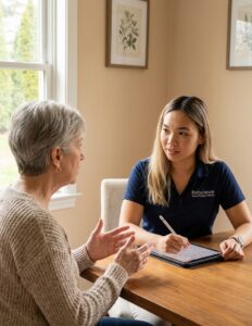 Patient working with a provider at a physical therapy clinic in Philadelphia during an initial evaluation consultation