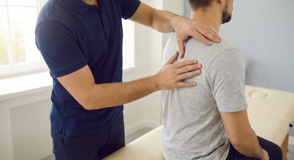 Physical therapist performing manual therapy assessment at a pelvic health and orthopedic clinic in Philadelphia