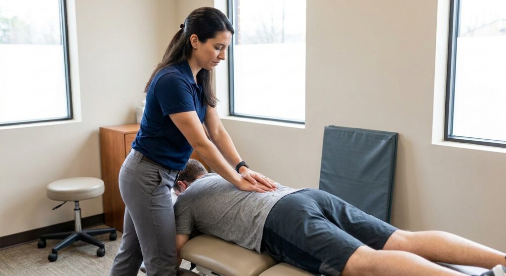 Physical therapist performing manual therapy on a patient at a physical therapy clinic in Philadelphia, PA