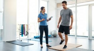 Patient working with a provider at a physical therapy clinic in Philadelphia, PA during a therapeutic exercise session